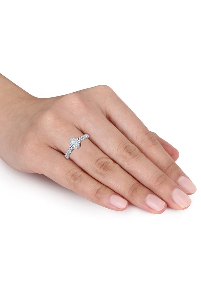 Diamond Oval Raised Halo Engagement Ring 14k, Alternate, color, 14k White Gold