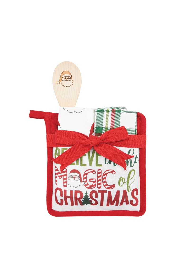 "Believe in the Magic of Christmas"  Santa Claus Potholder Gift Set of 4, Main, color, Red