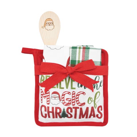 "Believe in the Magic of Christmas"  Santa Claus Potholder Gift Set of 4