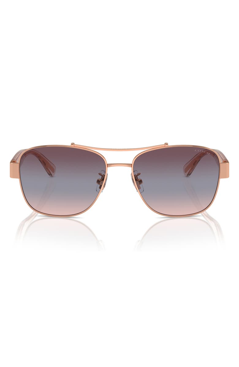 COACH 56mm Metal Pilot Gradient Sunglasses, Alternate, color, Gold Amber