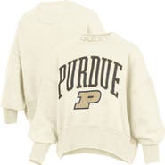 PRESSBOX Women's Pressbox Natural Purdue Boilermakers Oversized Waist-Length Crewneck Sweatshirt