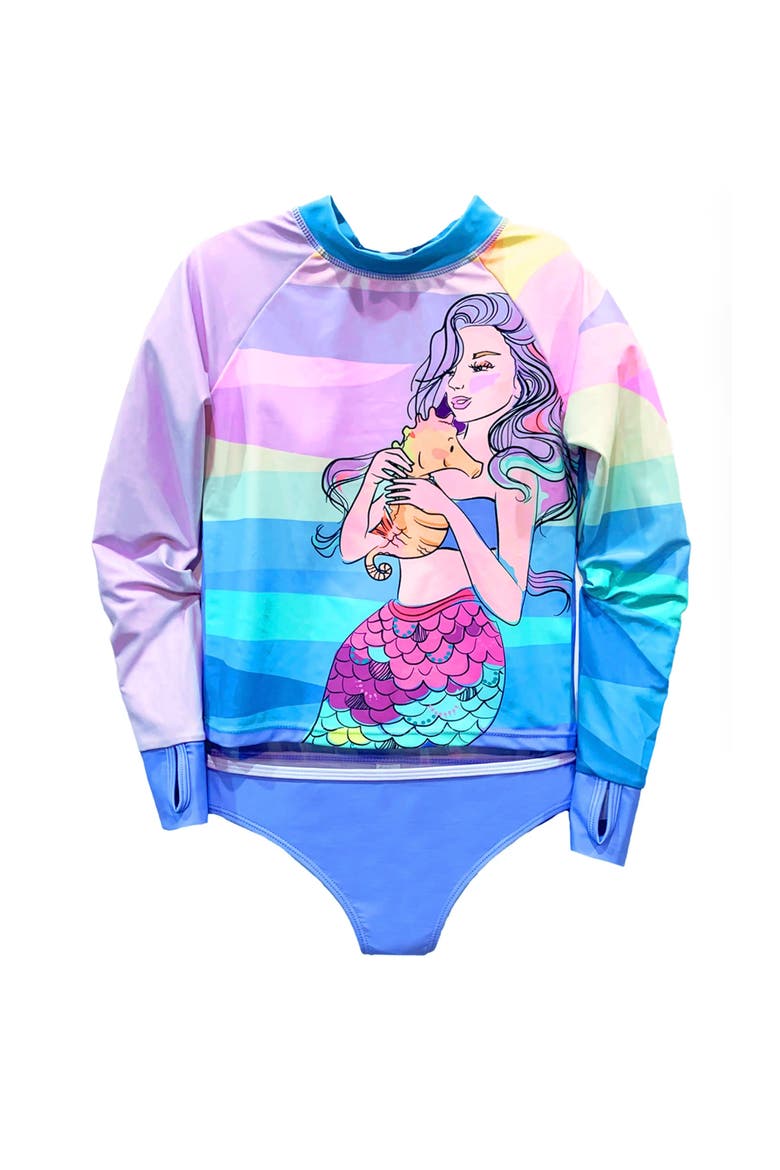 Mermaid Multicolor Rashguard Set, Alternate, color, MULTICOLOR
