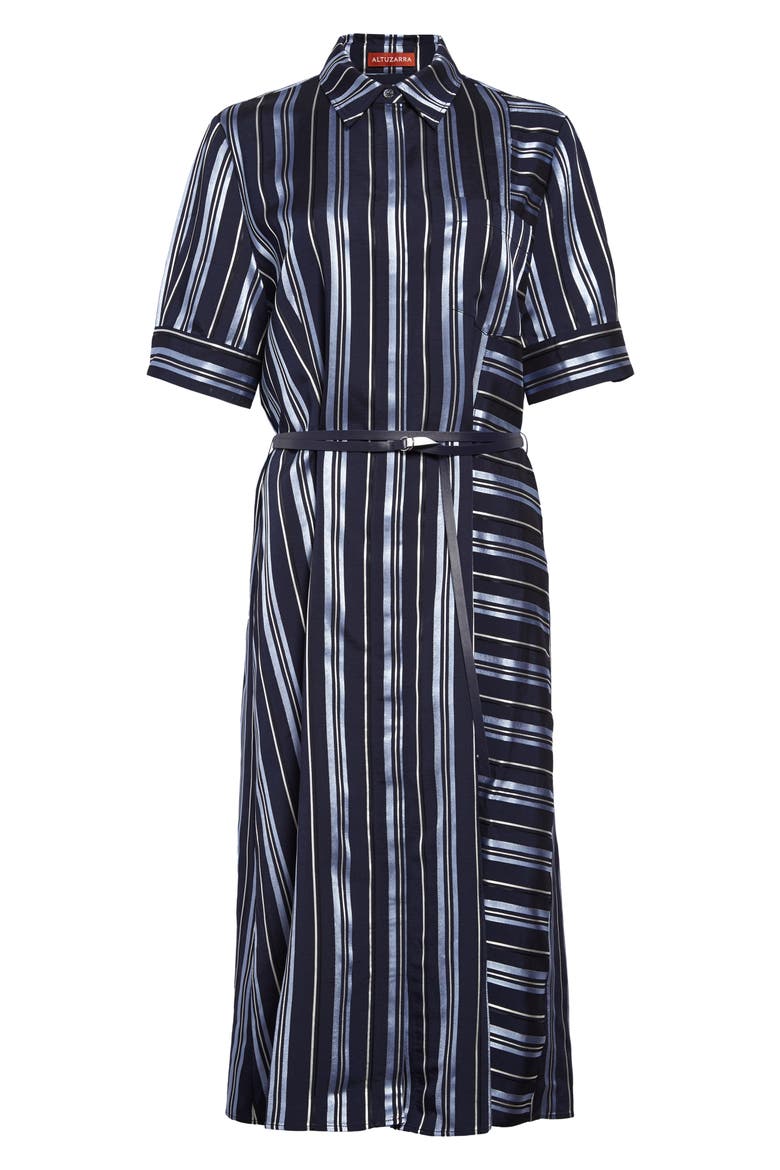 Belted Stripe Satin Shirtdress, Main, color, BERRY BLUE MULTI