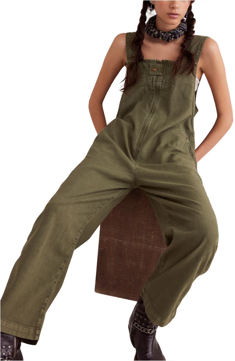 Free People Jude Denim Overalls, Alternate, color, Verdant