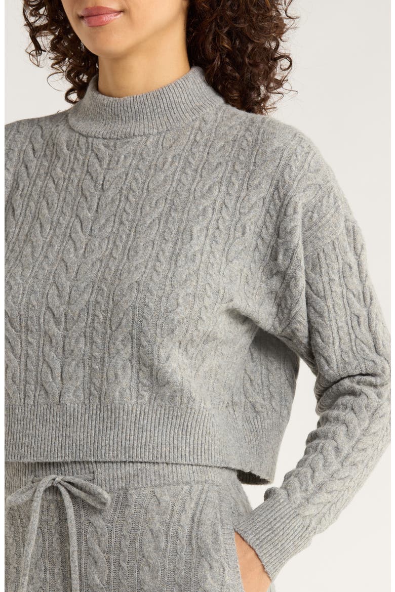 Cable Knit Crop Sweater, Alternate, color, STEEL GREY