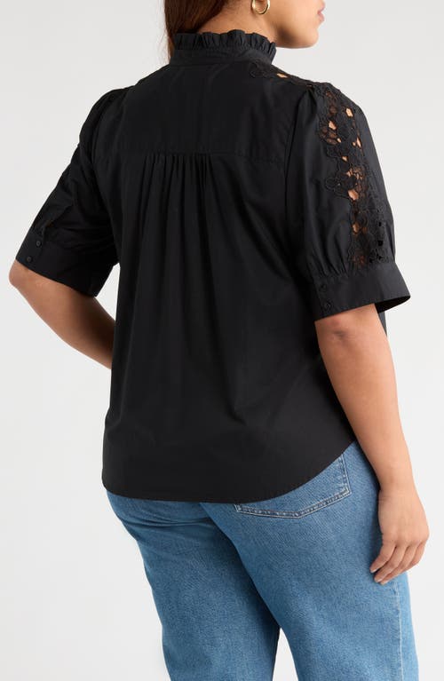 Caslonr Caslon(r) Ruffle Lace Appliqué Cotton Top In Black