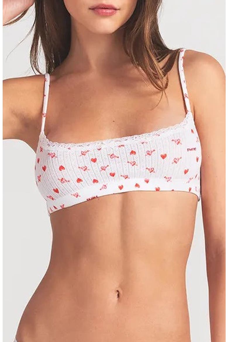 Lightweight Stretch Cotton Pointelle Bralette, Main, color, SNOW ARROWED HEARTS