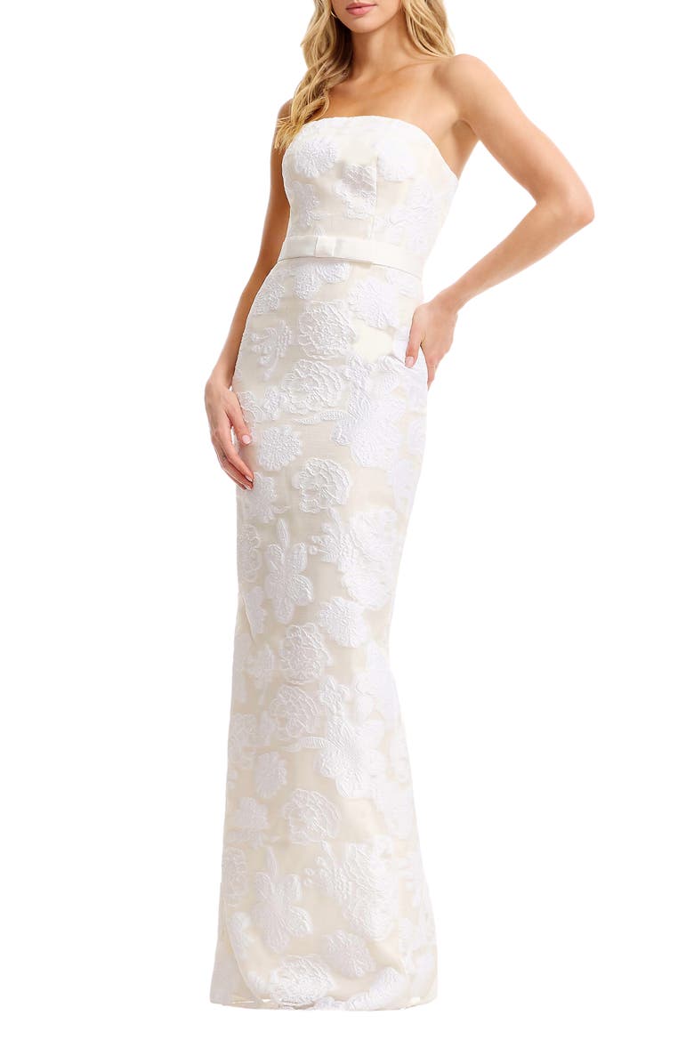 Dress the Population Colleen Floral Jacquard Strapless Mermaid Gown, Alternate, color, White