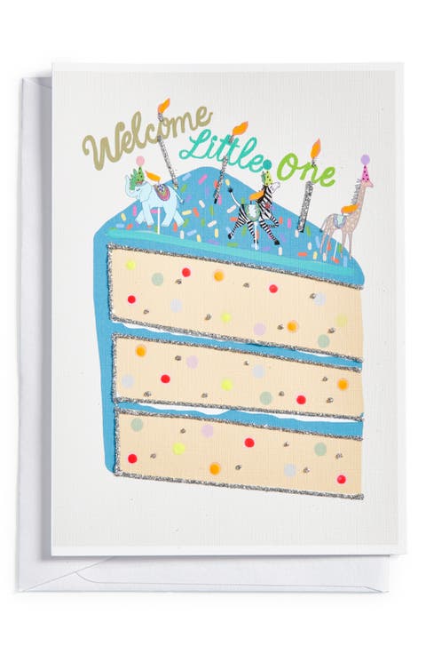 Welcome Little One Blue Cake Greeting Card