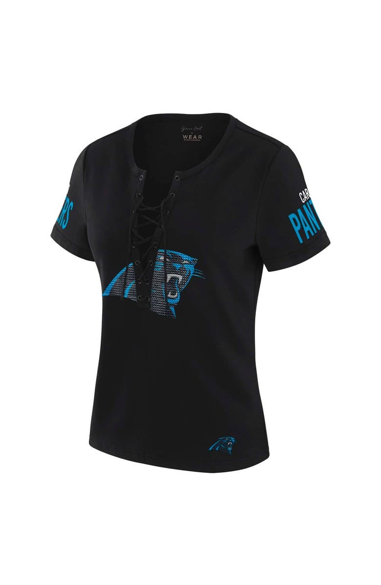 WEAR by Erin Andrews Women's WEAR by Erin Andrews x Gracie Hunt Black Carolina Panthers Draft Me Lace-Up T-Shirt, Alternate, color, Black