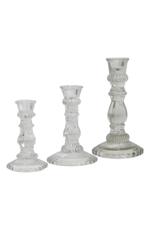 Vivian Lune Home Set Of 3 Modern Clear Glass Candleholders In Clear