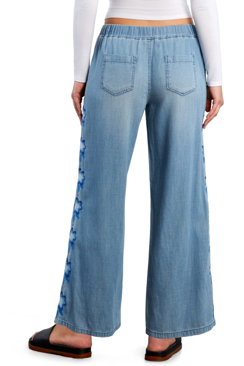 Floral Lane Embroidery Wide Leg Denim Pants, Alternate, color, PURE DENIM