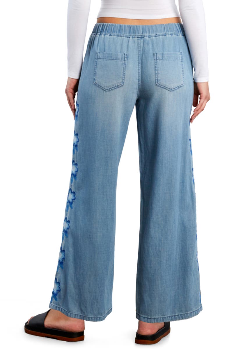 Billy T Floral Lane Embroidery Wide Leg Denim Pants, Alternate, color, Pure Denim