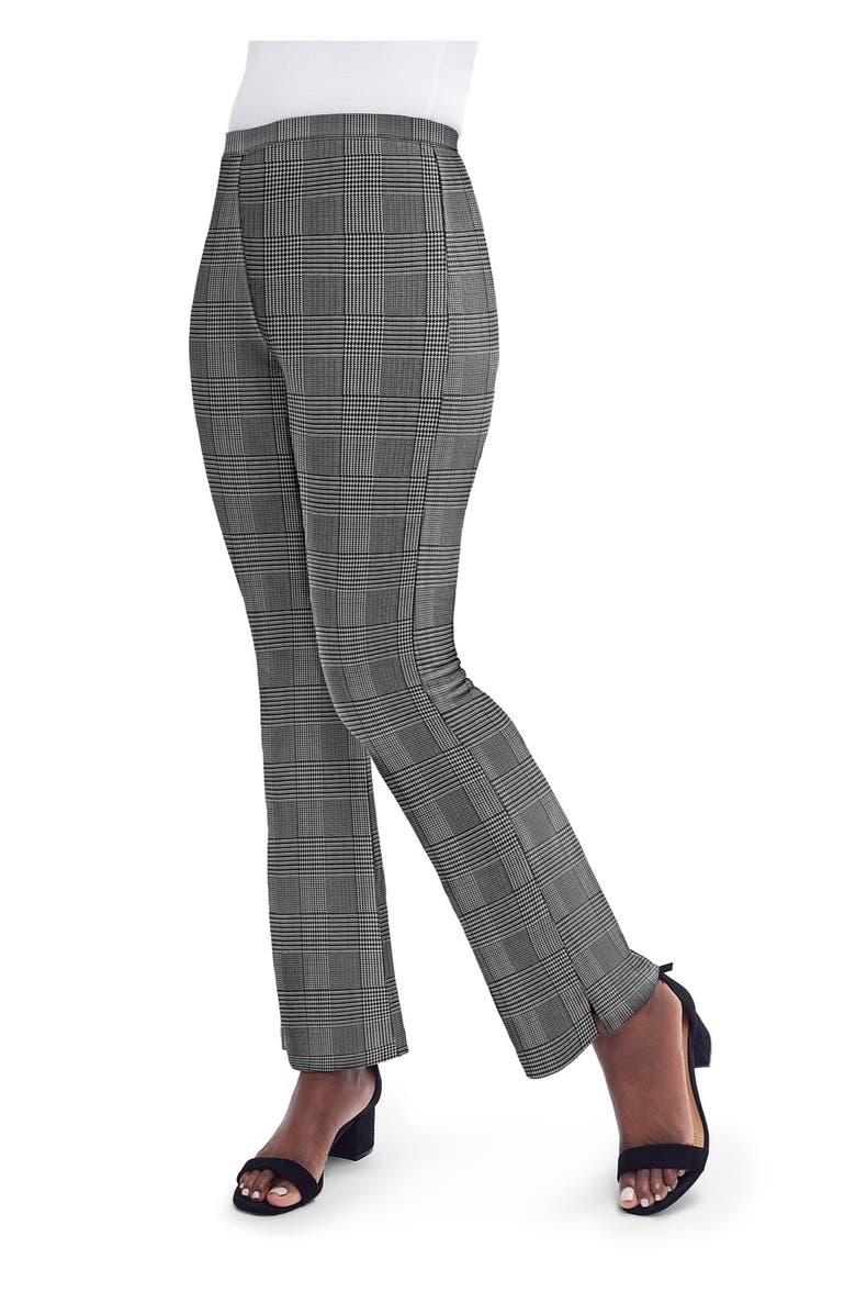 Jessica London Everyday Stretch Cotton Straight Leg, Main, color, Black Ivory Glen Plaid