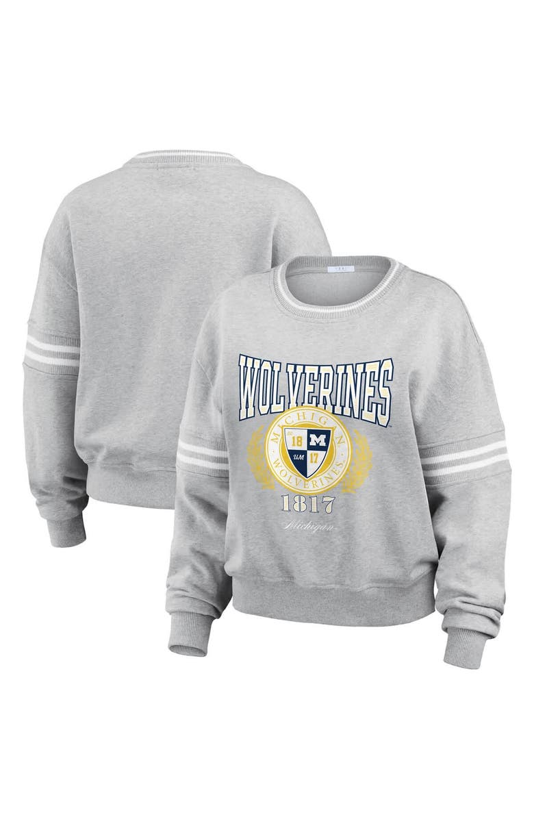 WEAR by Erin Andrews Women's WEAR by Erin Andrews Heather Gray Michigan Wolverines Classic Stripe Pullover Sweater, Main, color, Heather Gray