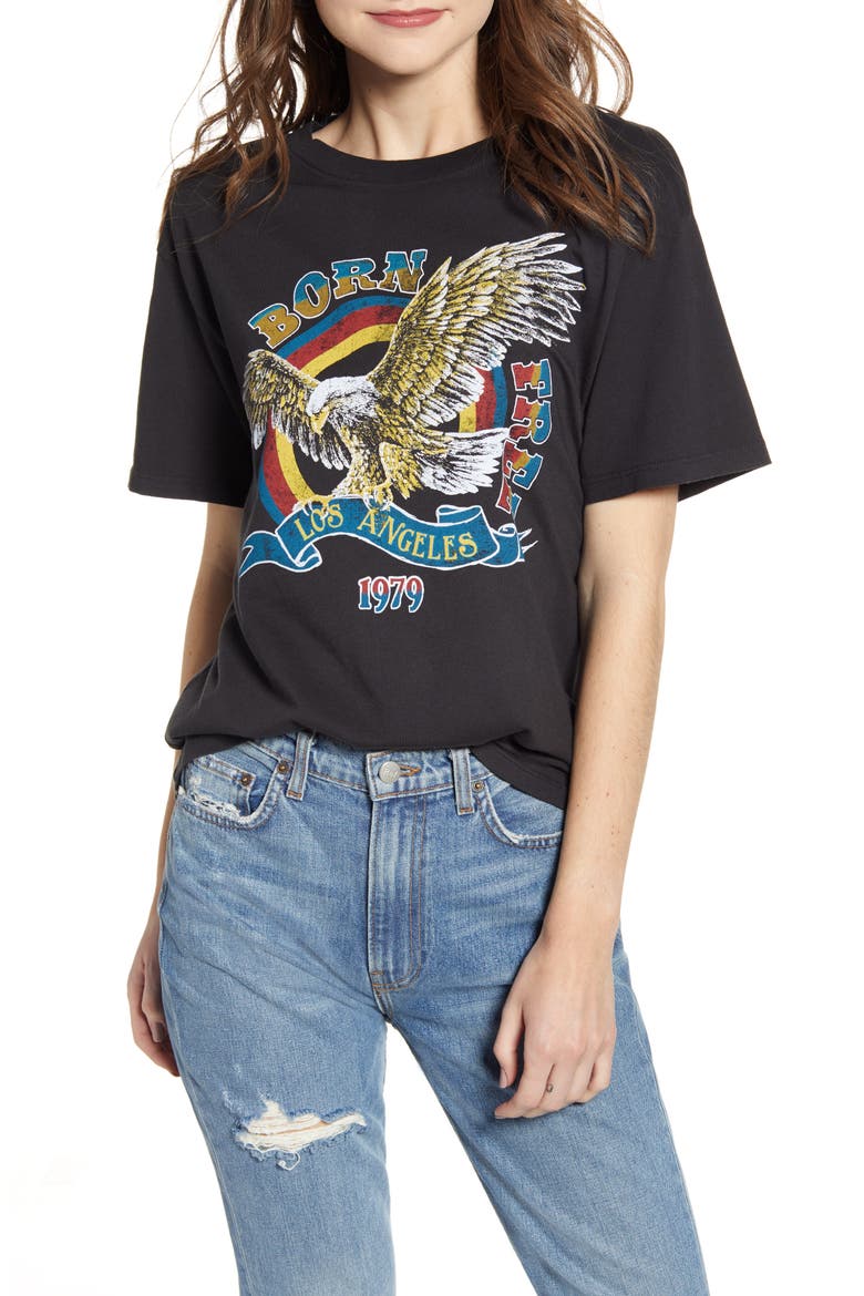 by Daydreamer Born Free Graphic Boyfriend Cotton Tee, Main, color, ASH BLACK