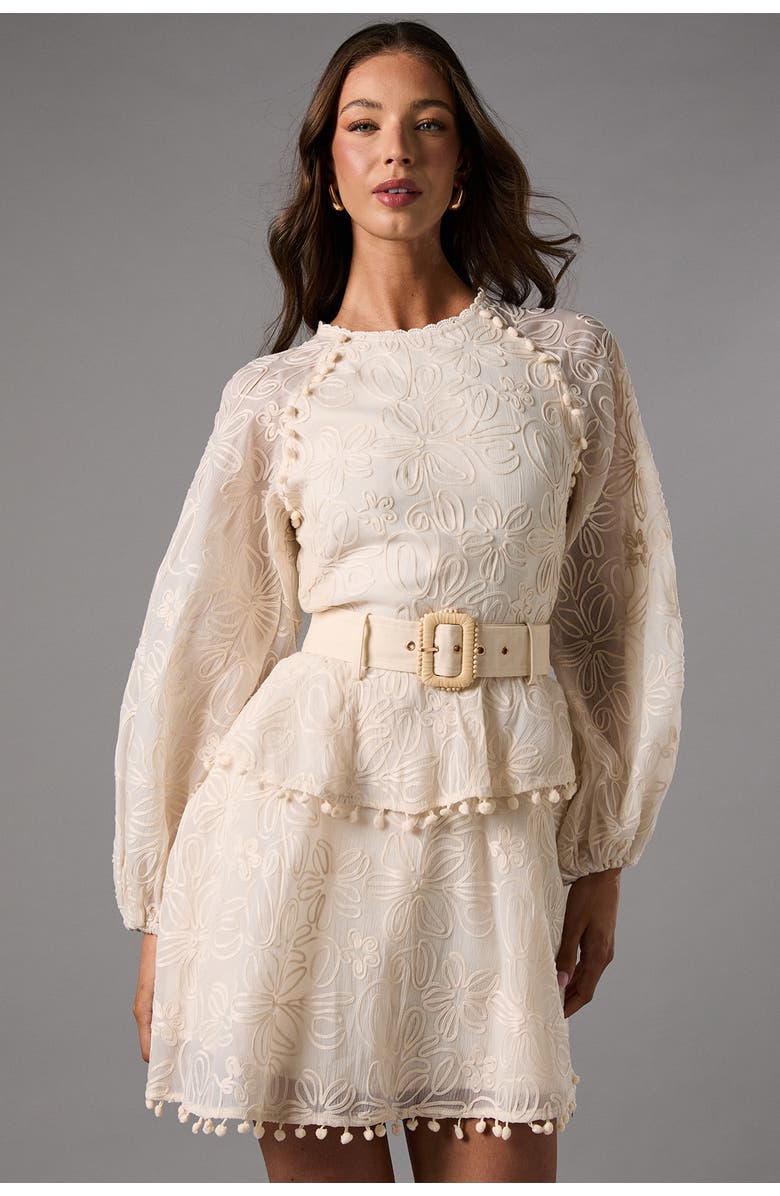 Coast Long Sleeve Tiered Skirt Belted Dress, Alternate, color, Cream