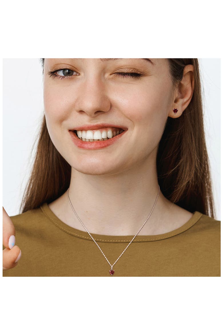 Sterling Silver Garnet Heart Stud Earrings & Necklace Set, Alternate, color, RED