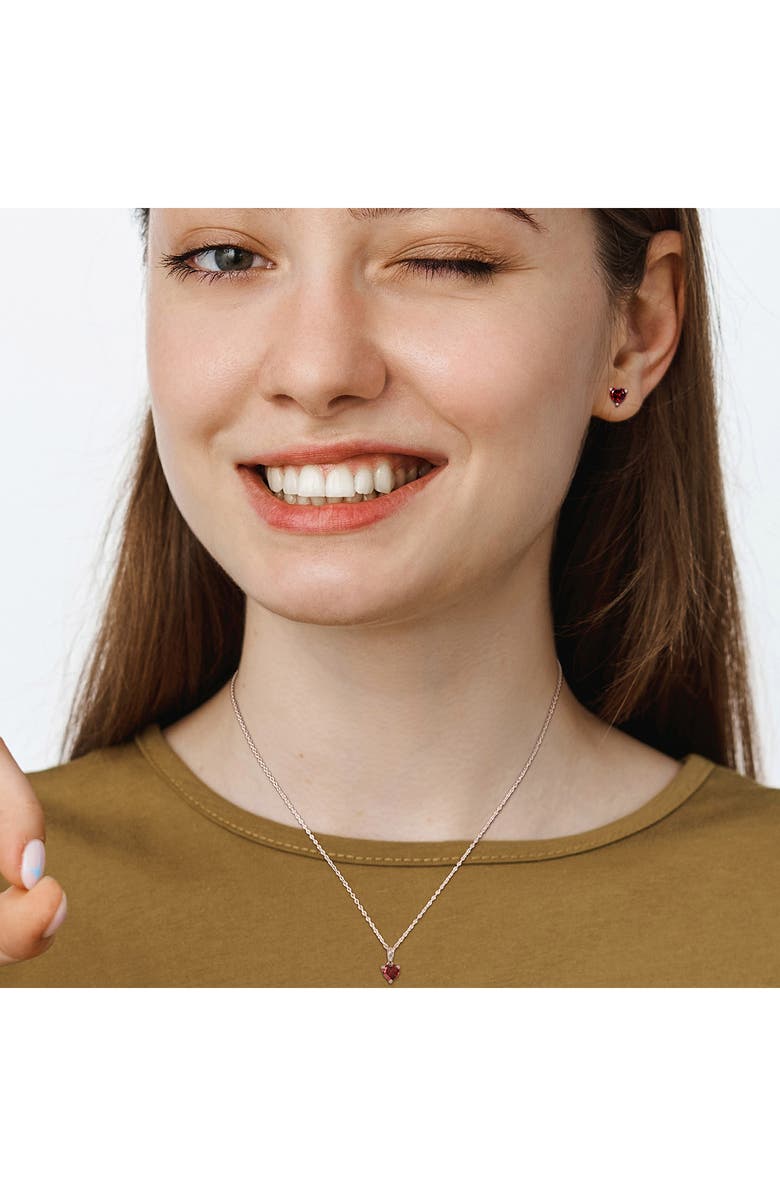 DELMAR Sterling Silver Garnet Heart Stud Earrings & Necklace Set, Alternate, color, Red