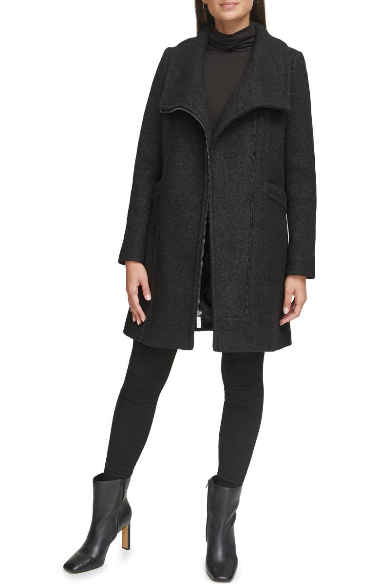 Kenneth Cole Asymmetric Zip Convertible Collar Bouclé Coat, Alternate, color, 