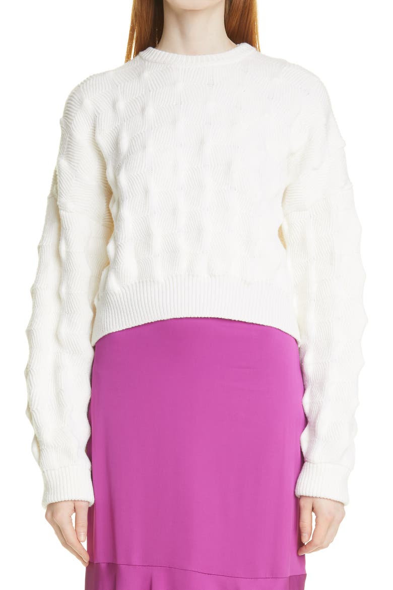 Popcorn Texture Crop Virgin Wool Sweater, Main, color, NATURAL