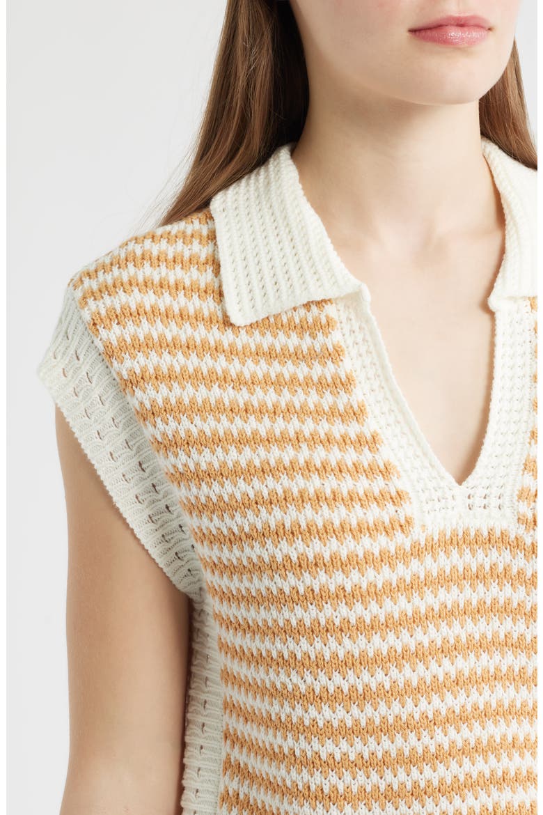 Stripe Sleeveless Johnny Collar Sweater, Alternate, color, OFF WHITE/ DESERT DUST