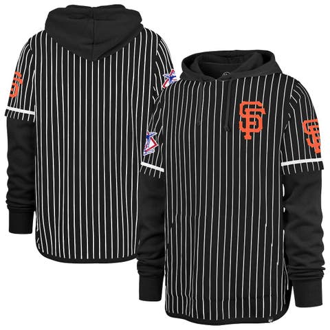 Men's '47  Black San Francisco Giants Pinstripe Double Header Pullover Hoodie