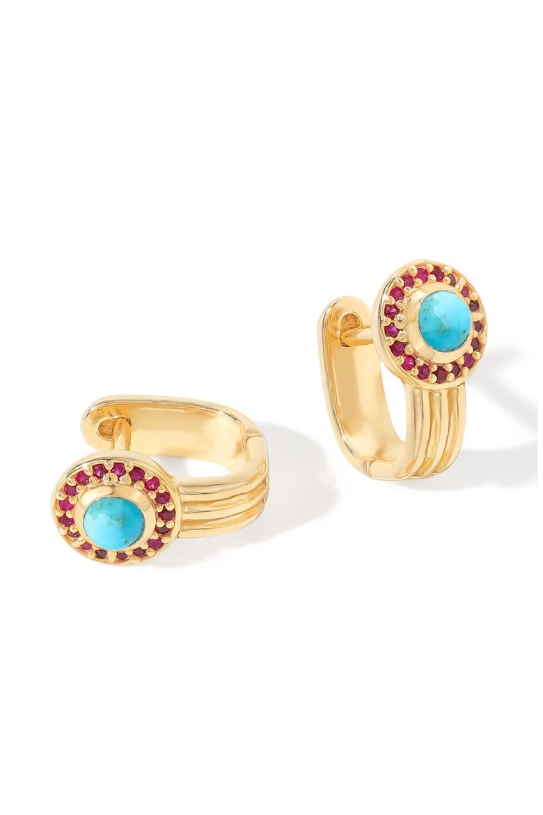 Turquoise Gold Plated Huggie Hoop Earrings, Alternate, color, BLUE