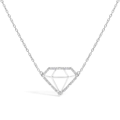 Silver 1/7 Cttw Lab Grown Diamond Diamond Shaped Pendant Necklace