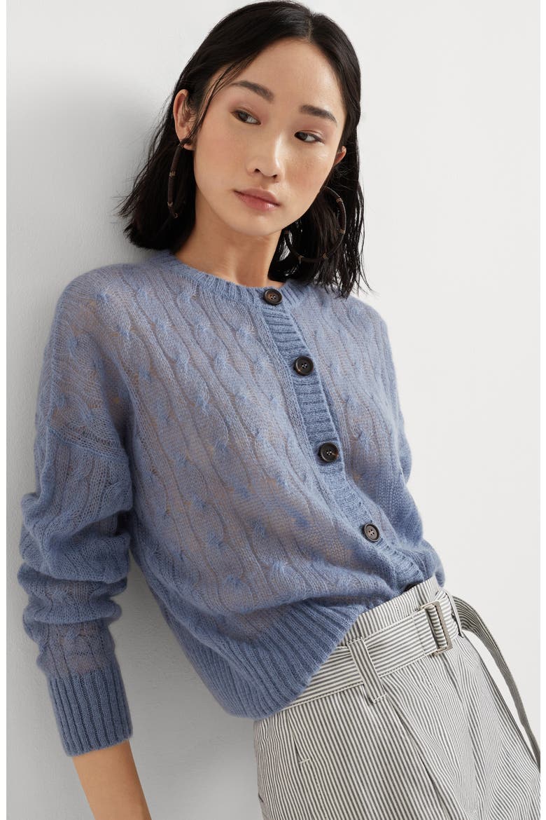 Cable knit cardigan, Alternate, color, Avio Blue
