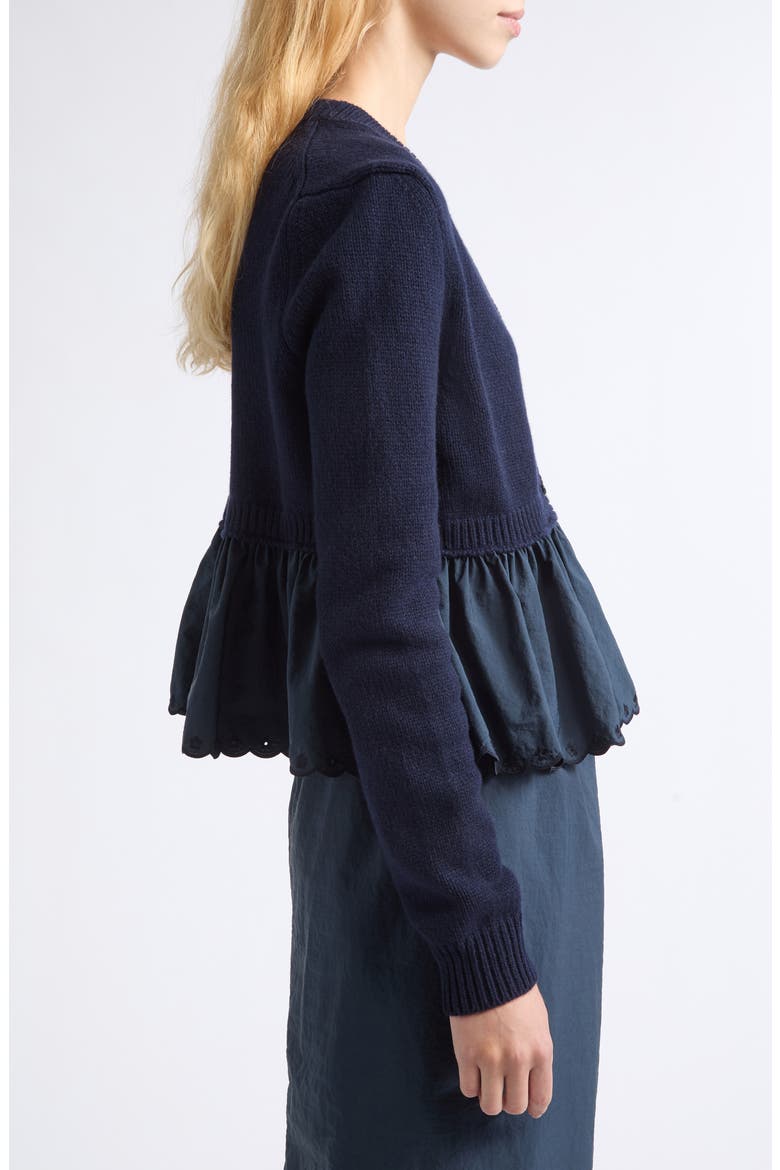 Peplum Recycled Cashmere Blend Cardigan, Alternate, color, NAVY