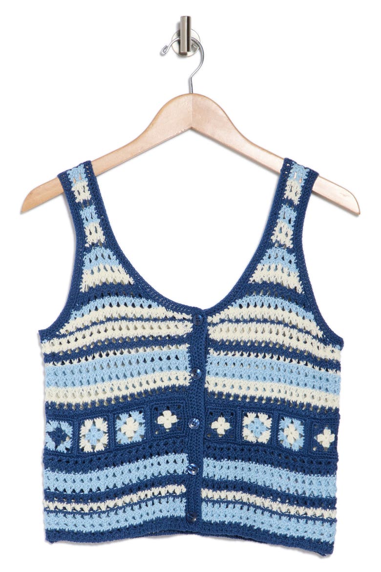 Crocheted Square Button Front Tank, Alternate, color, BLUE