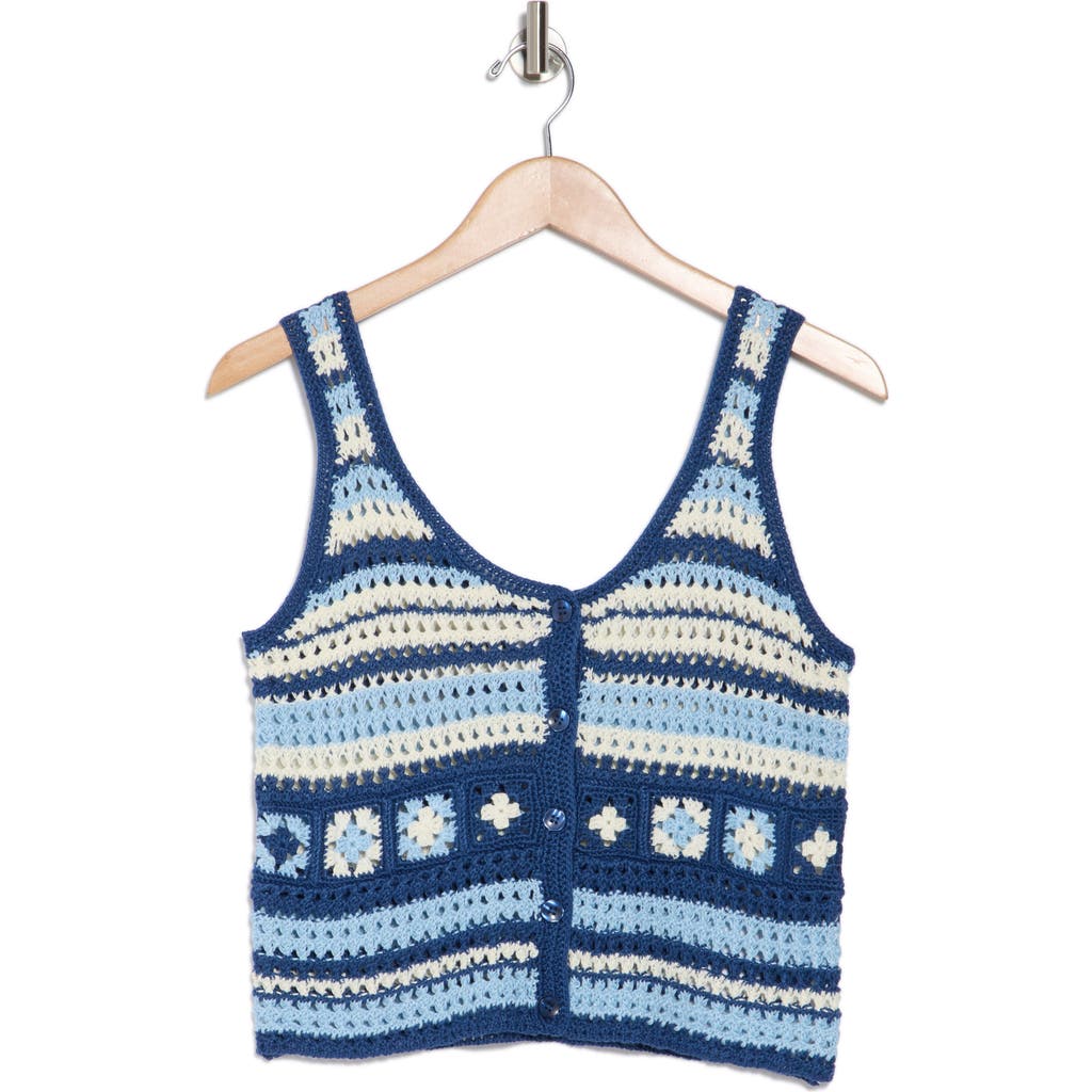 Shop Cotton Emporium Crocheted Square Button Front Tank In Blue