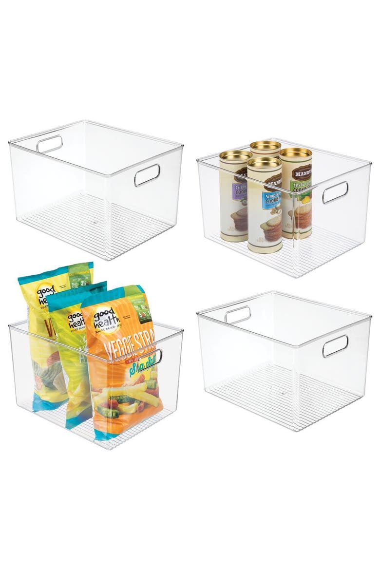 Storage Bins with Handles - Organize Kitchen, Bathroom, or Home Office - Set of 4 - Clear, Main, color, Clear