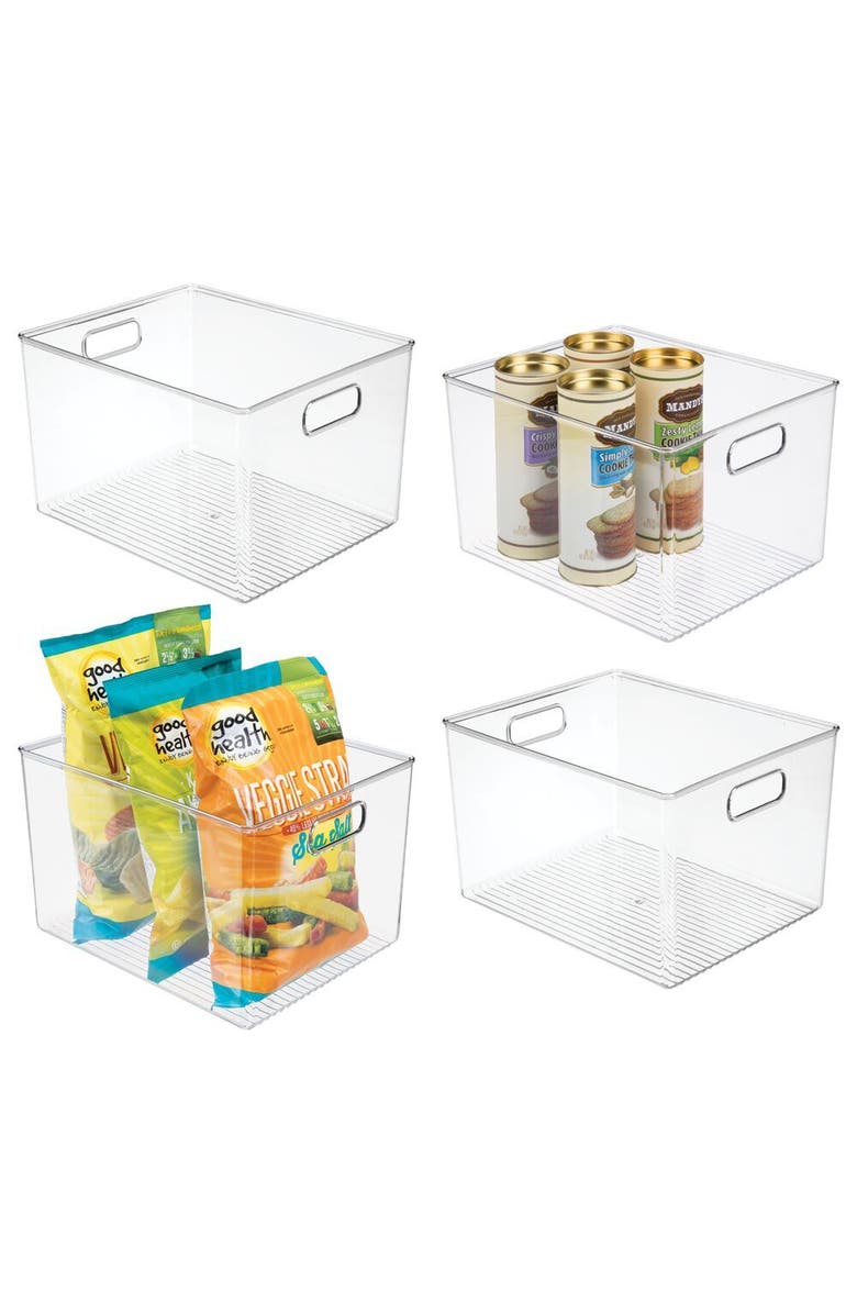 iDesign Storage Bins with Handles - Organize Kitchen, Bathroom, or Home Office - Set of 4 - Clear, Main, color,