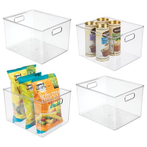 Storage Bins with Handles - Organize Kitchen, Bathroom, or Home Office - Set of 4 - Clear