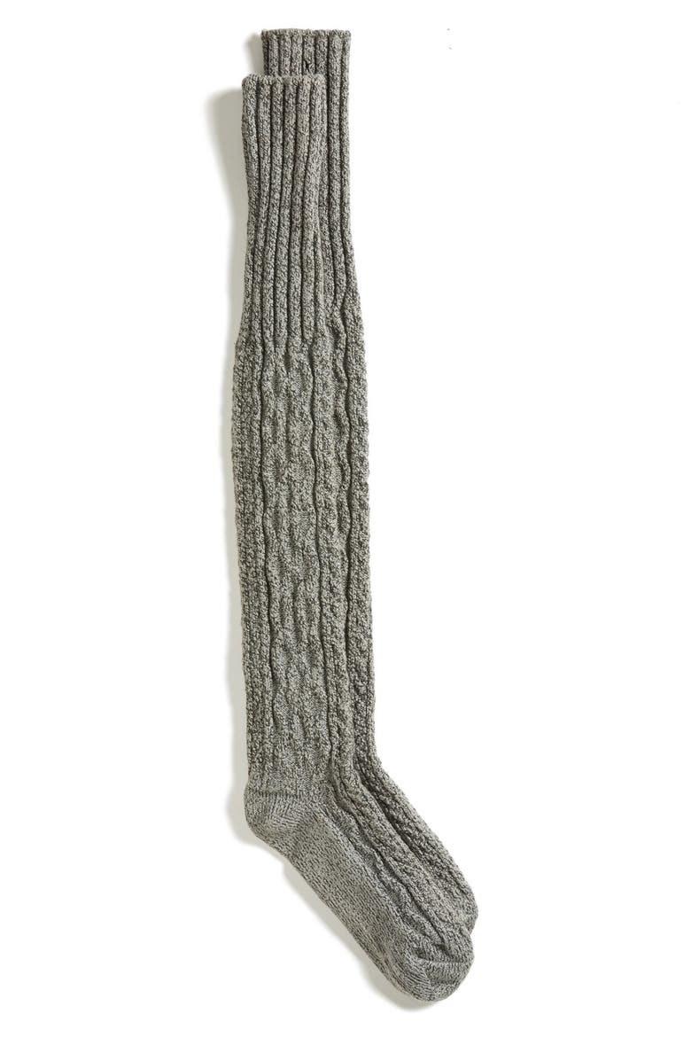 Marled Cable Knit Thigh High Socks, Alternate, color, CHARCOAL