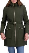 Kensie Soft Shelled Hooded Belted Zip-Up Coat