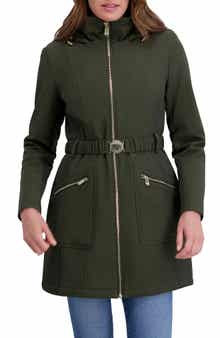 Kensie Soft Shelled Hooded Belted Zip-Up Coat