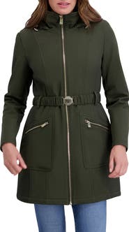 Kensie Soft Shelled Hooded Belted Zip-Up Coat