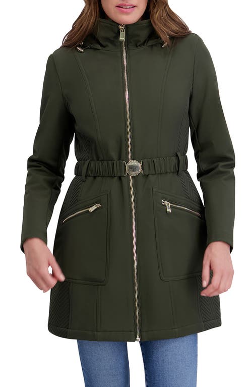Kensie Hooded Belted Zip-up Coat In Green