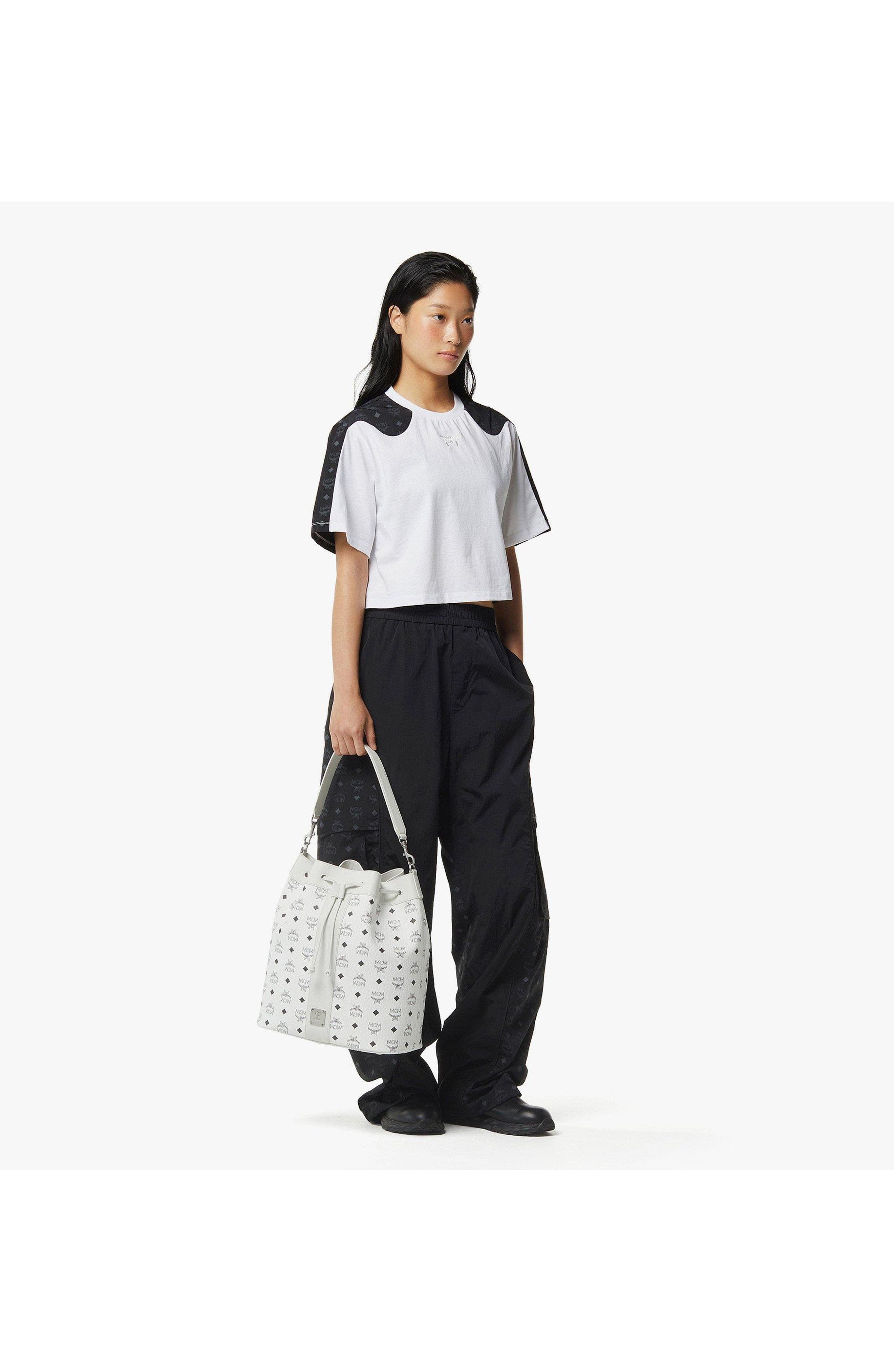 Large Dessau Drawstring Bag in Visetos, Alternate, color, White