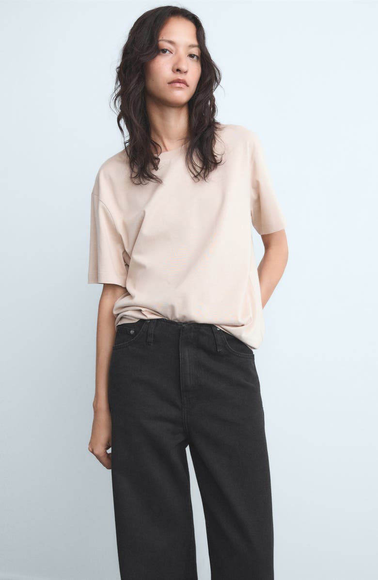 MANGO Bandless Mid Rise Wide Leg Jeans, Alternate, color, Black Denim