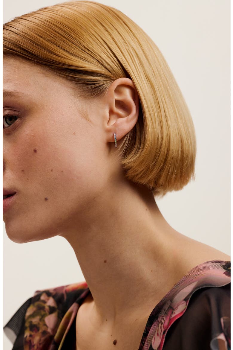 Heplie Pavé Hoop Earrings, Alternate, color, SILVER TONE/ RAINBOW CRYSTAL