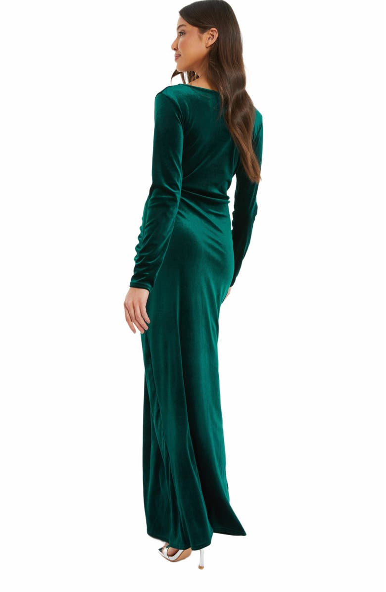 QUIZ Velvet Buckle Detail Long Sleeve Maxi Dress, Alternate, color, 