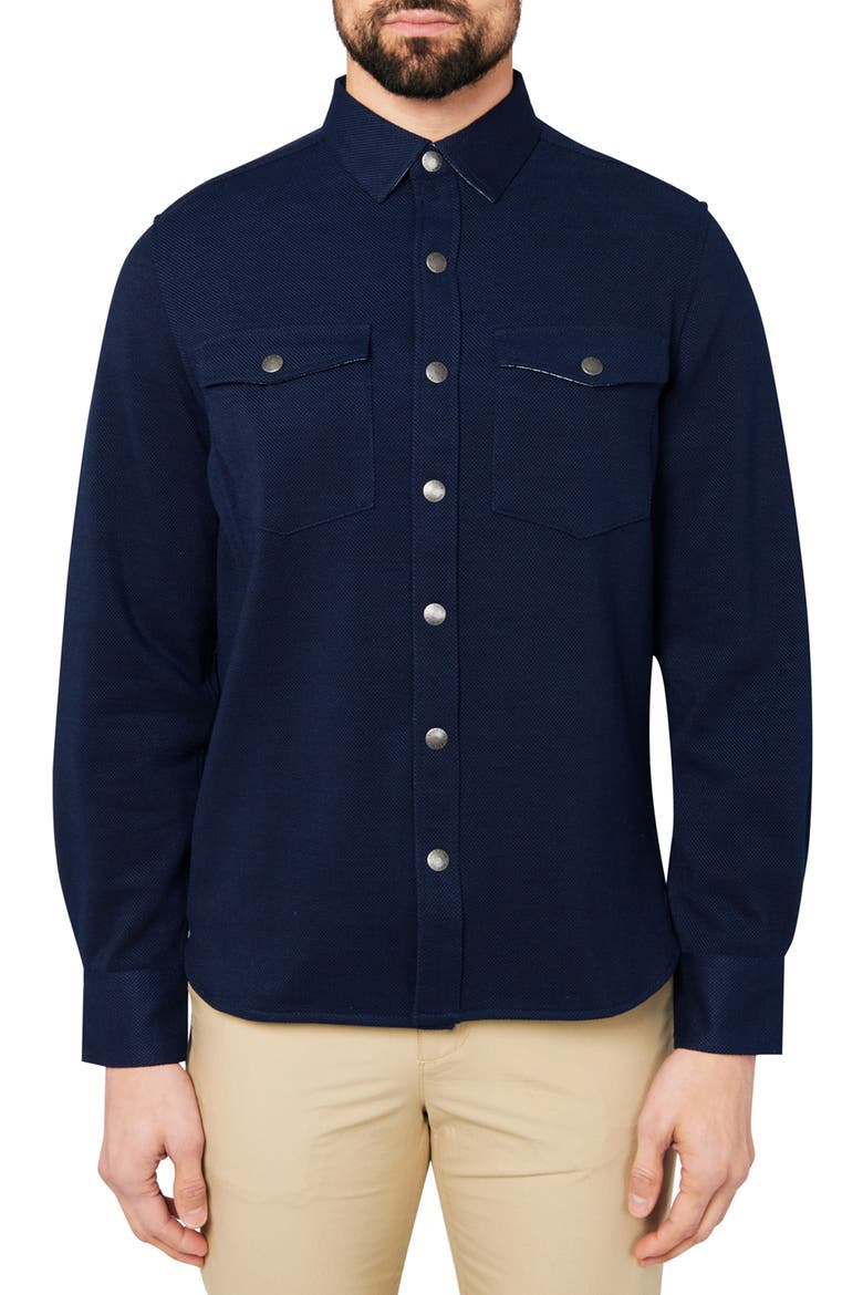 Solid Waffle Knit Shirt Jacket, Main, color, NAVY