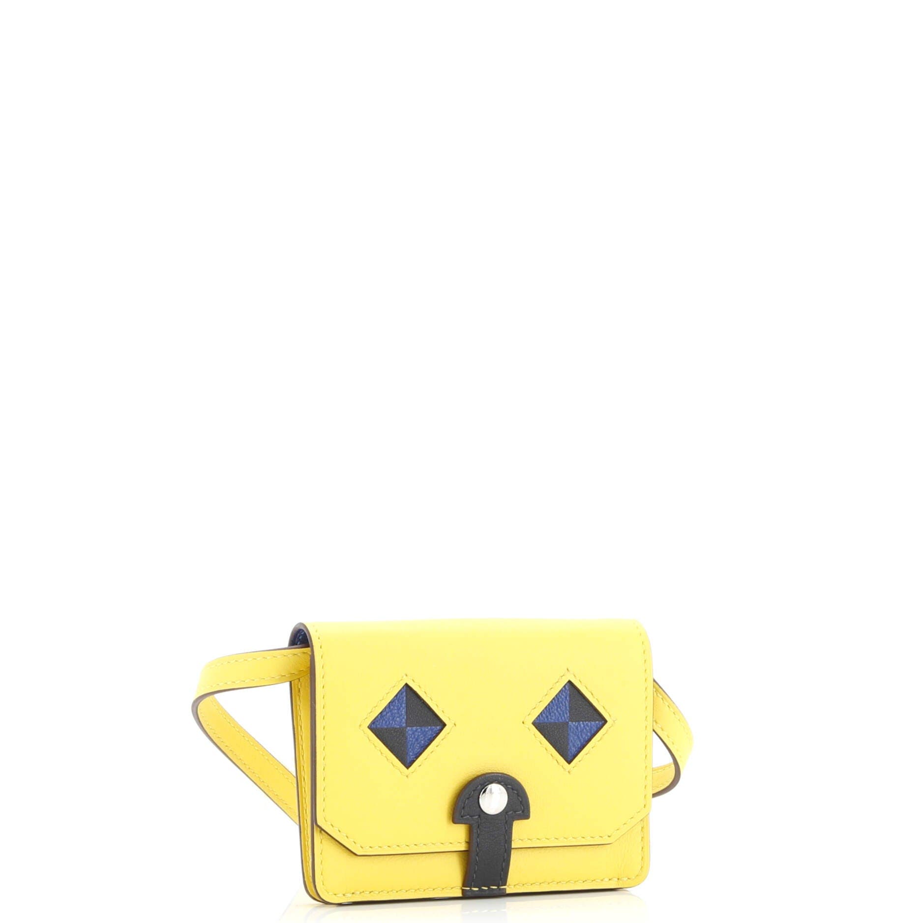 Pre-Owned Hermes Chien Card Holder with Strap Swift and Chevre Mysore, Alternate, color, Jaune De Naples