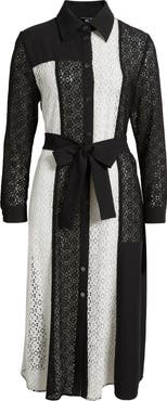 Misook Tie Waist Long Sleeve Lace Midi Dress