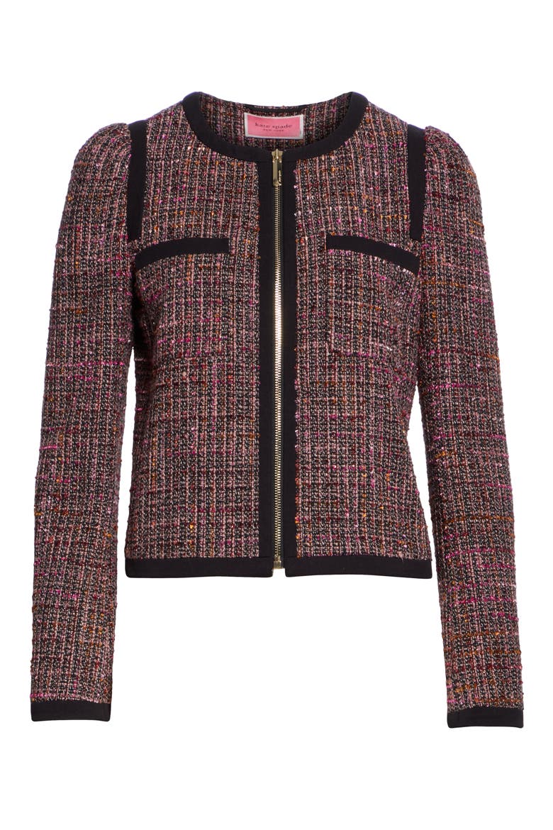 puff sleeve tweed jacket, Alternate, color, BLACK MULTI