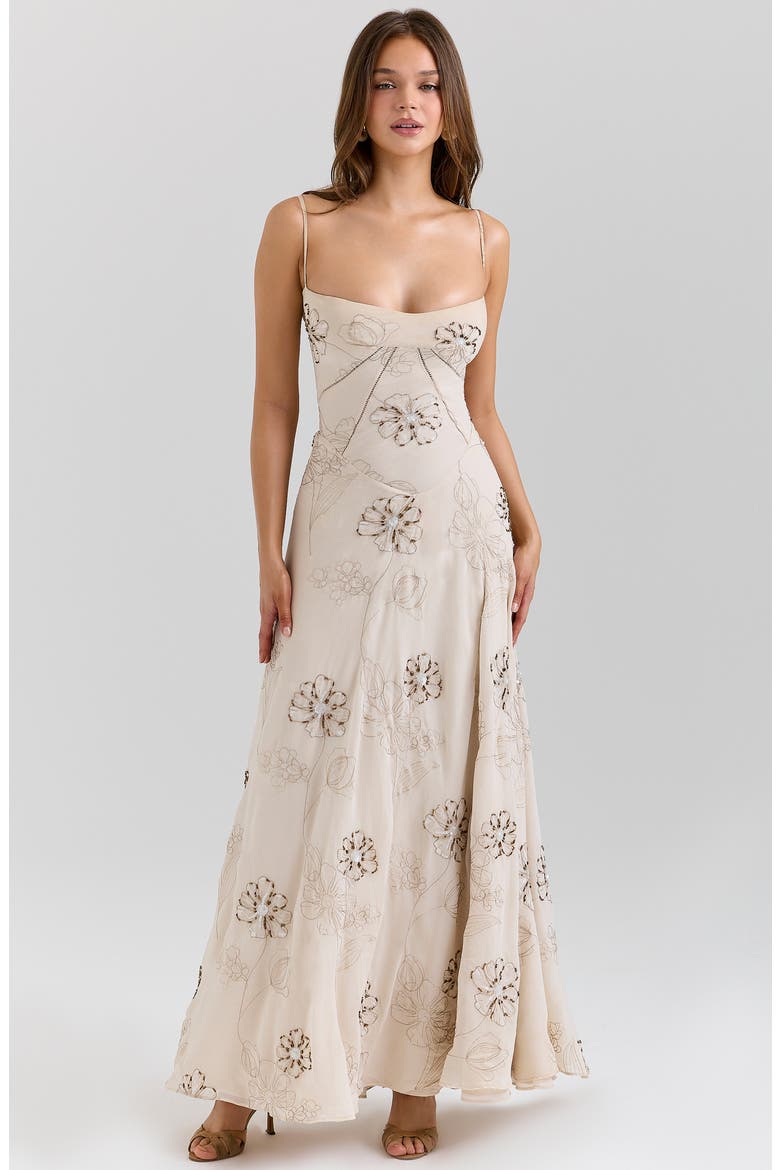 Seren Embellished Georgette Gown, Alternate, color, VANILLA